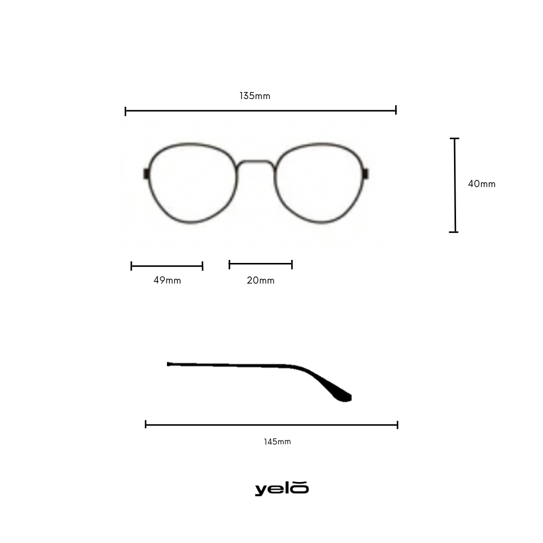 Medidas de lente Frank Green de titanio. Yeloeyewear