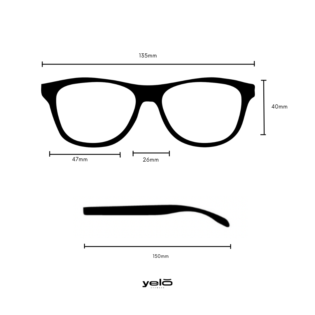 Gleen Blue Medidas. Yelō Eyewear