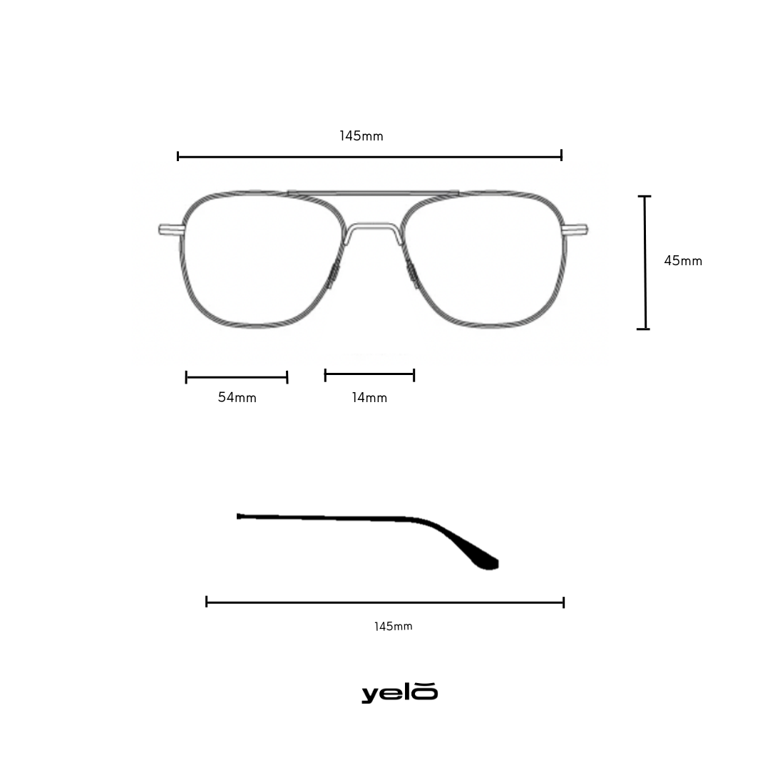 Lentes amplios de titanio cuadrados, medidas.